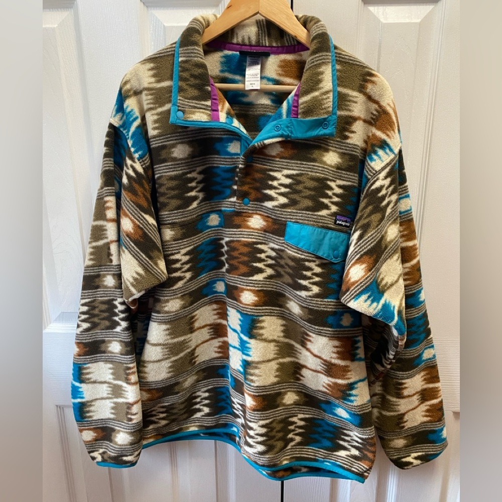 patagonia Synchilla Fleece Snap-T Pullover Nepali Dhoti Southwest Aztec TribalXL